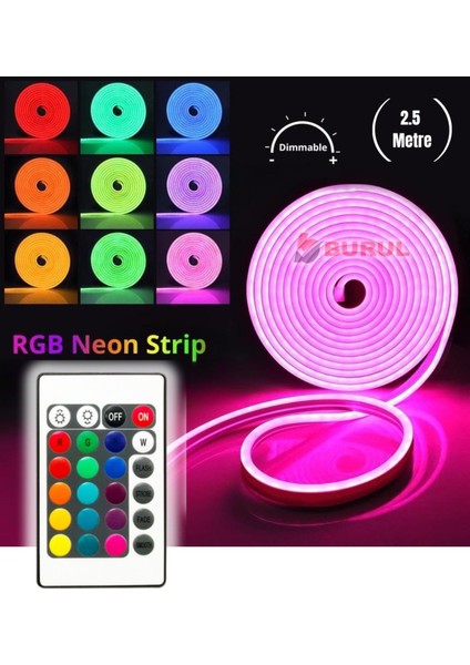 2.5 Metre 16 Renk Kumandalı Renk Değiştiren Rgb Neon LED Şerit Işık Seti SB-6560