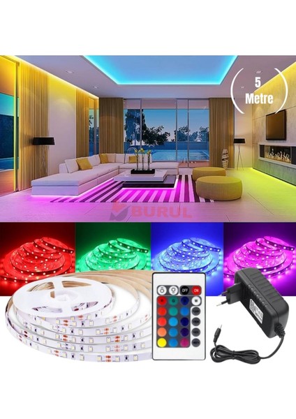 5 Metre 16 Renk Kumandalı Renk Değiştiren Rgb Şerit LED Işık Seti SB-6544