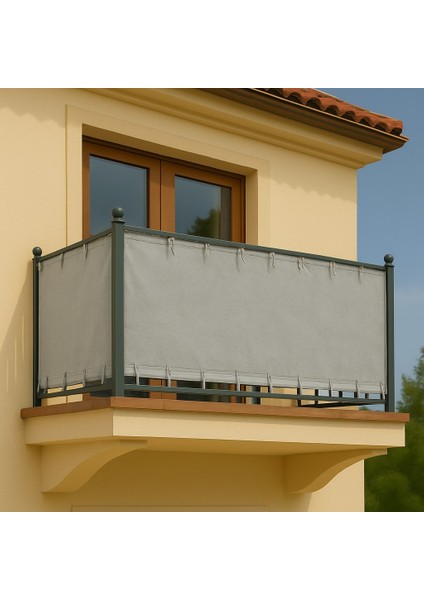 Balkon Perdesi Bağcıklı Ölçü Seçenekli Düz Koyu Gri