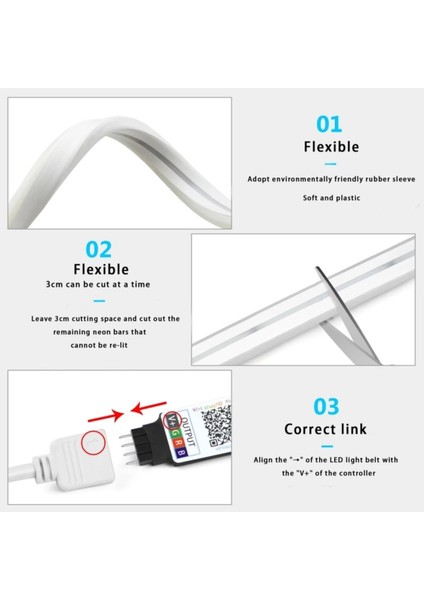 5 Metre 20 Renk Rf Kumandalı Renk Değiştiren Rgb Neon LED Şerit Işık Seti SB-6562 modelleri