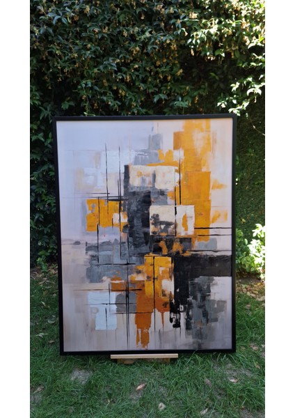 Yağlı Boya Dokulu Tablo Siyah Beyaz Kahve Soyut Ikili Set U08050