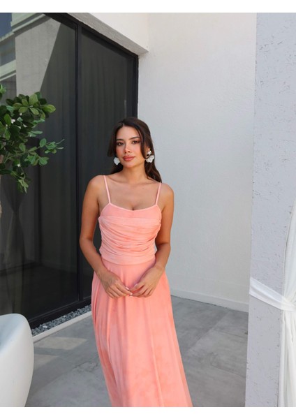 Askılı Drapeli Şifon Elbise fiyatları