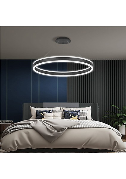 Siyah 3000K Işık Rengi, Kumandalı Ø60CM Çember LED Lamba,yuvarlak Sarkıt Avize,modern Aydınlatma modelleri