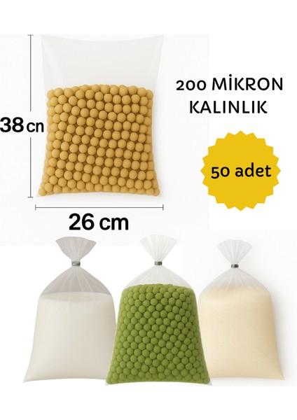 Şeffaf Kalın Naylon Bakliyat Poşeti (26X38 Cm) - 200 Mikron Kalınlık | 50 Adet Ambalaj Torbası