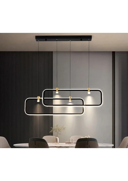 Siyah 3000K Işık Rengi, Kumandalı 2*80CM LED Lamba, Sarkıt Avize, Modern Aydınlatma, Masa Üzeri
