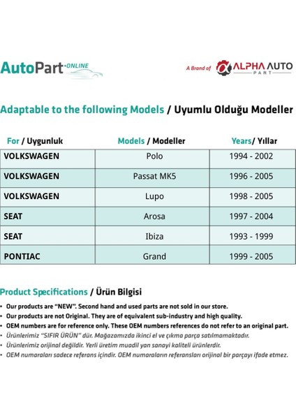 Volkswagen, Audi, Seat için Sağ-Sol Ön Kapı Cam Kriko Klips Seti fiyatları