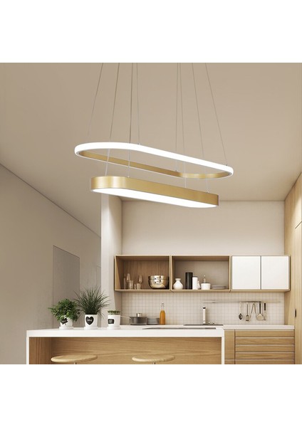 Gold 120CM, 3000K Işık, Kumandalı, Elips Davul Avize, Sarkıt Modern Aydınlatma, Dekoratif Işık modelleri