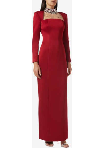 Diana Kristal Işlemeli Uzun Taffeta Abiye Elbise