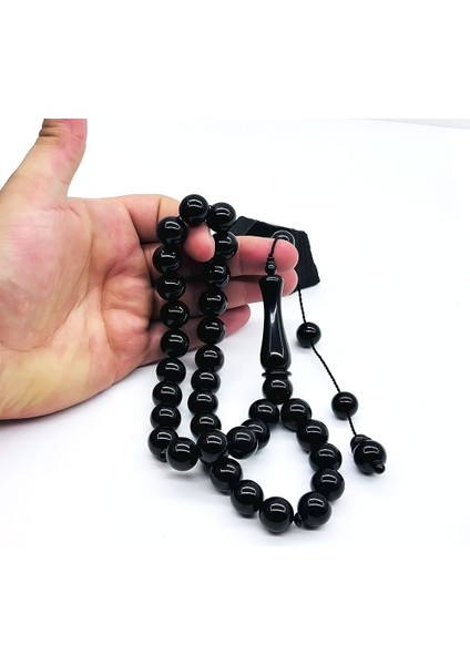 14 x 14 mm Kumpaslı Sade Erzurum Oltu Taşı Tesbih fiyatları