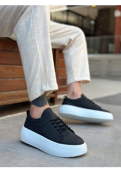 ET11 Bağcıklı Erkek Yüksek Taban Siyah Spor Ayakkabı