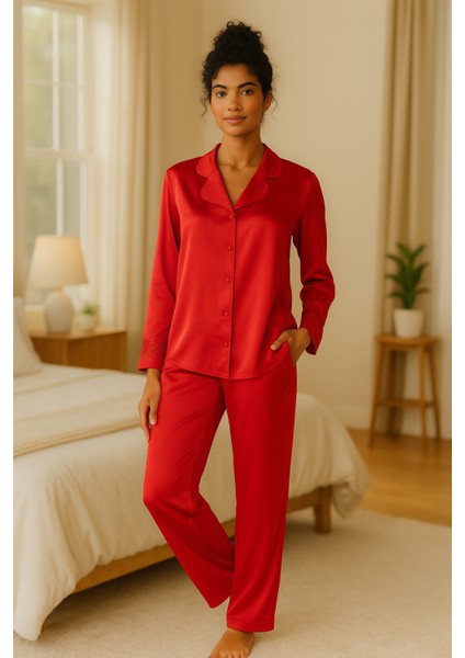 Lüks Kutulu Saten Pijama Takımı – Dantel Kollu, Uzun Kollu, Kore Ipeği Dokulu, Çeyizlik Hediye Seçeneği fiyatları