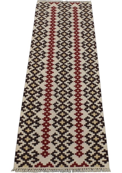 Yeni El Dokuma Otantik Ince Balıkesir Yörük Mini Yolluk Yün Kilim 5925