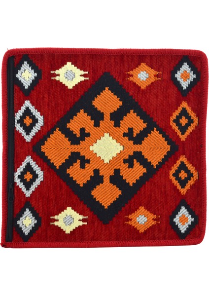 Dekoratif Otantik Çift Taraflı Fermuarlı Kilim Şark Köşesi Minder Kılıfı (40CMX41CM) Mod9