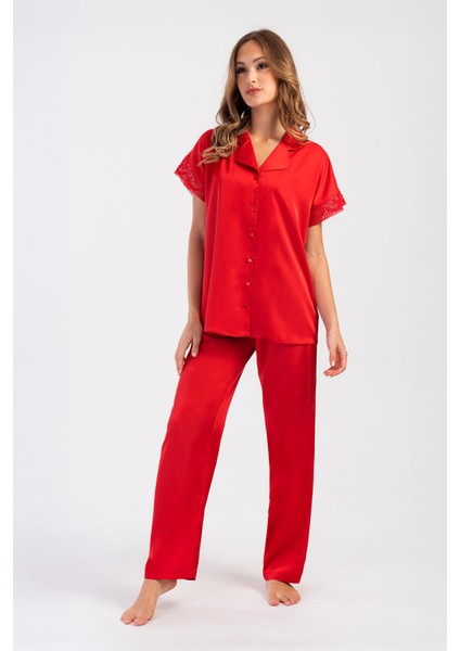 Premium Saten Çeyizlik Kadın Pijama Takımı – Kore Ipeği Dokusu, Dantel Detaylı, Hediye Kutulu