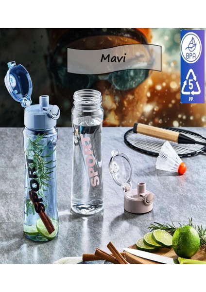 Şeffaf Pipetli Spor Matara 750 Ml, Ofis ve Okul Için, Sağlıklı ve Hafif Tasarım