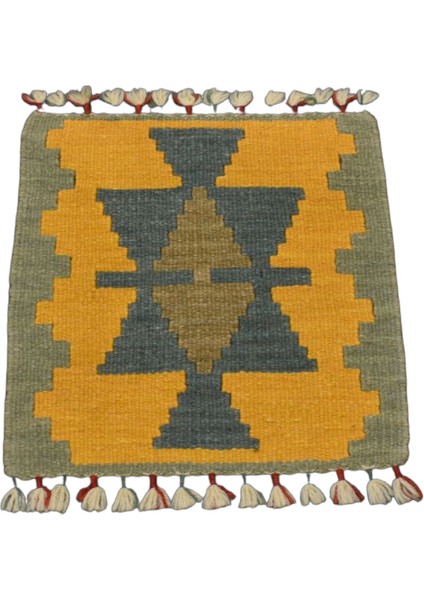 Yeni El Dokuma Kare Köşe Sandalye Minderi Pınarbaşı Kayseri Yün Kilim 5940