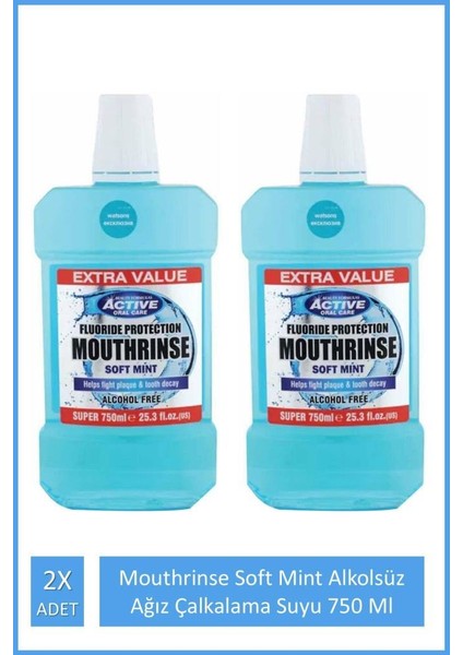 Mouthrinse Soft Mint Mint Ağız Çalkalama Suyu Alkolsüz 750 ml 2x