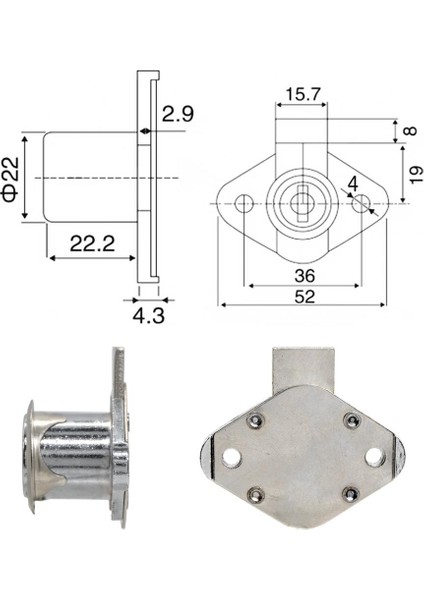 FCK004 Katlanır Anahtarlı Oval Çekmece Kilidi 22 mm fırsatları