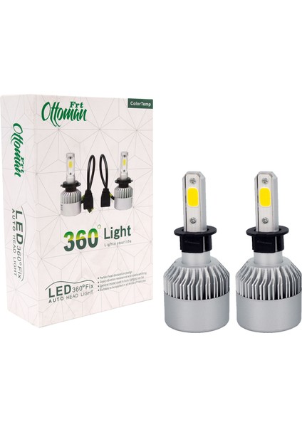 360 Slim LED Fanlı Xenon Far Lambası Limon Sarısı H3 Soket ile Uyumlu