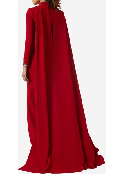 Shirin Kristal Işlemeli Yüksek Yaka Kırmızı Abiye Elbise modelleri