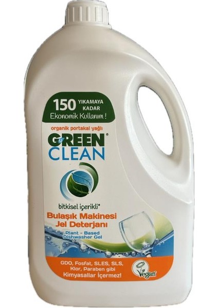 Green Clean Portakal Yağlı Bitkisel Bulaşık Makinesi Jel Deterjanı 3000 ml