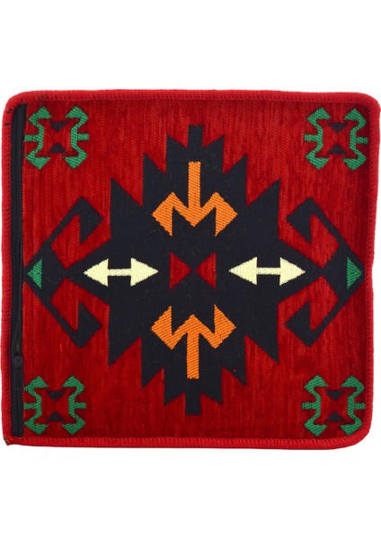 Dekoratif Otantik Çift Taraflı Fermuarlı Kilim Şark Köşesi Minder Kılıfı (40CMX41CM) MOD11