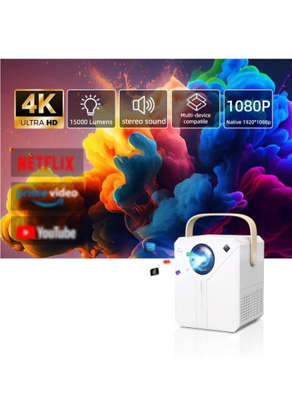 4K Hd Wifi Projeksiyon Cihazı Android Uygulama Yüklenebilir Akıllı Duvara Yansıtma