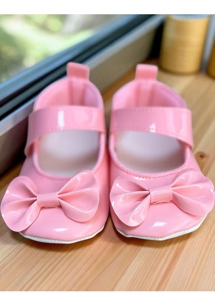 Fiyonklu Rugan Bebe Babet Patik Pembe