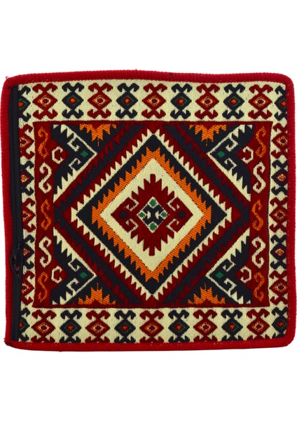 Dekoratif Otantik Çift Taraflı Fermuarlı Kilim Şark Köşesi Minder Kılıfı (40CMX41CM) MOD14