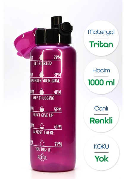 1000 ml Mor Tritan Su Şişesi, Geniş Ağız, Bpasız, Spor ve Motivasyon Için Ideal fiyatları