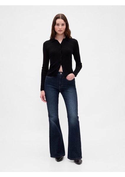 Kadın Koyu Mavi High Rise '70S Flare Jean Pantolon