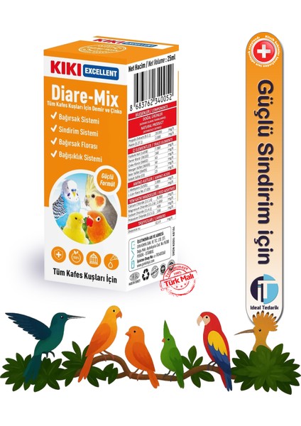 - Kafes Kuşları Için Vitaminler / Mineraller - 25ML / Demir - Çinko