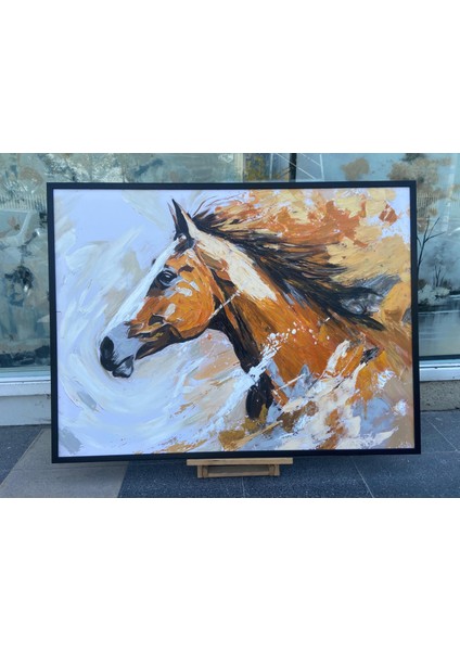 Yağlı Boya Dokulu Tablo Kahverengi At U04011 indirimleri