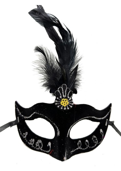 Siyah Tüylü Süet Şık Parti Maskesi, Çok Renkli, Eğlenceli ve Şık Tasarım