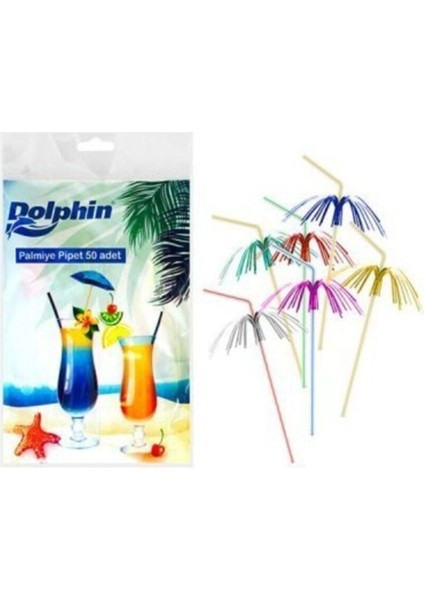 Beyaz Palmiye Desenli Plastik Pipet, Şık ve Dayanıklı, Tek Kullanımlık, Kolay Kullanım