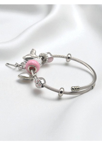 Pembe Kalpli Uyumlu Çelik Charm Bileklik fiyatları