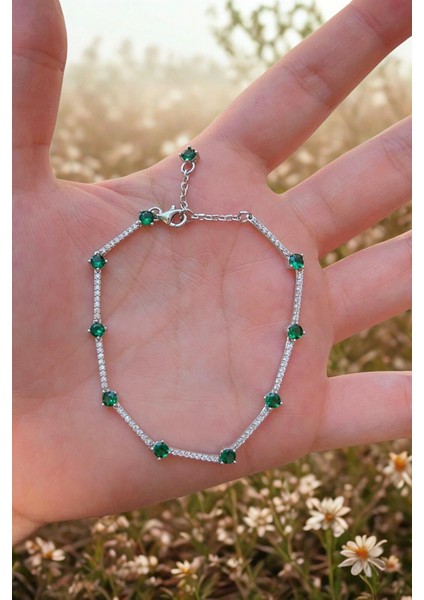 Gümüş Yeşil Taşlı Su Yolu Bileklik IS8986C2 modelleri