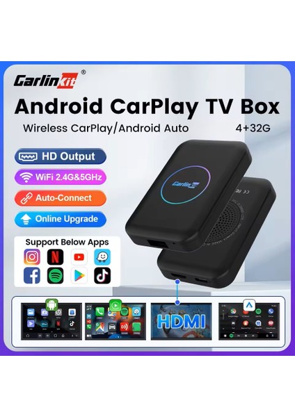 Carlinkit Tbox Lite S Kablosuz Carplay 4gb Ram 32GB Rom Android Youtube Netflix Hareket Halinde Video Oynatma