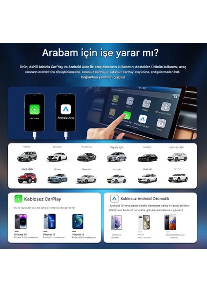 Carlinkit Tbox Lite S Kablosuz Carplay 4gb Ram 32GB Rom Android Youtube Netflix Hareket Halinde Video Oynatma fiyatları