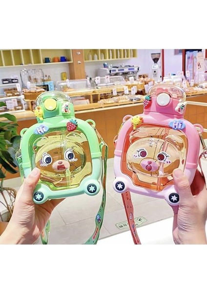 Sevimli 1000 ml Ayıcık Tasarımlı Çocuk Su Şişesi, Yeşil Renk fiyatları