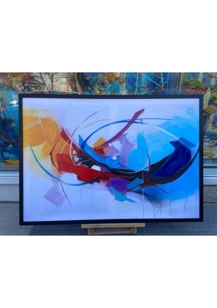 Yağlı Boya Dokulu Tablo Kırmızı Beyaz Mavi Soyut U08047 indirimleri