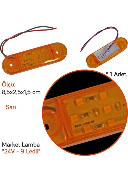 Tas 24V Side Marker Lamba 9 Ledli Sarı 8,5x2,5 cm TAS.018S-24 (2 Li) fiyatları