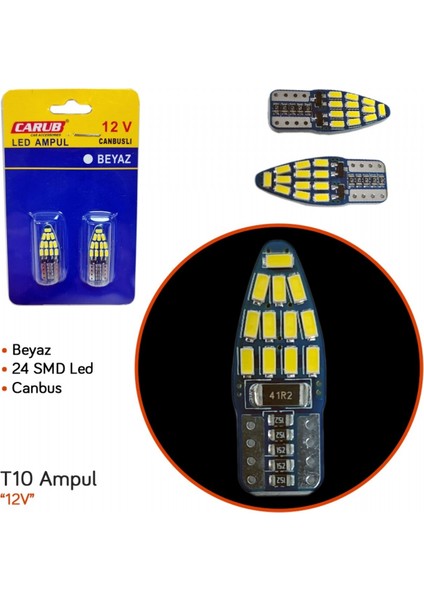 12V T10 Ampul 24 Smd LED Canbus Fiber Beyaz BR0400270 fiyatları
