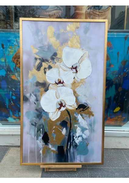 Yağlı Boya Dokulu Tablo Soyut Beyaz Altın Çiçekler U02028 fiyatları