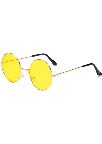 Yuvarlak Cam Sarı Gözlük, Gold Çerçeve, Şık ve Rahat Tasarım