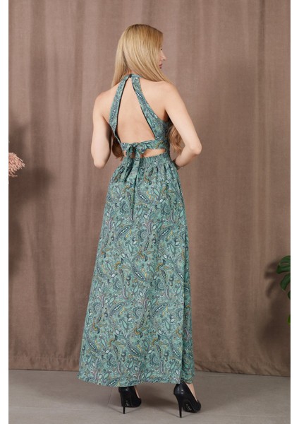 Etnik Desen Beli Büzgülü Sırt Dekolteli Elbise fiyatları