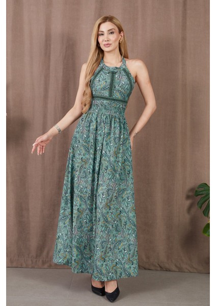 Etnik Desen Beli Büzgülü Sırt Dekolteli Elbise fırsatları