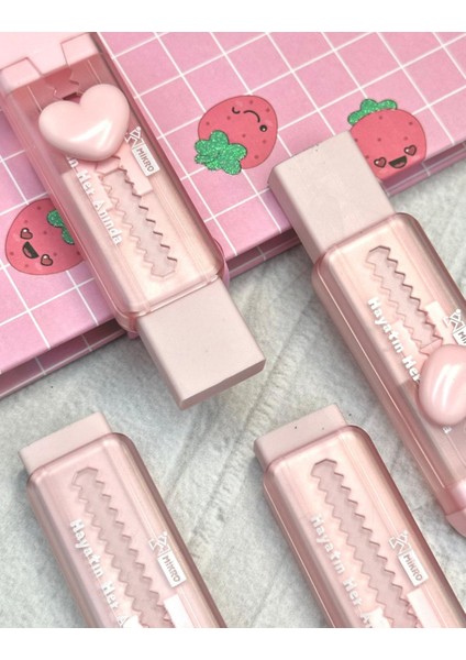 Pembe Renk Sevimli Kalpli Sürgülü Silgi / Kaydırmalı Silgi / E- Silgi fiyatları