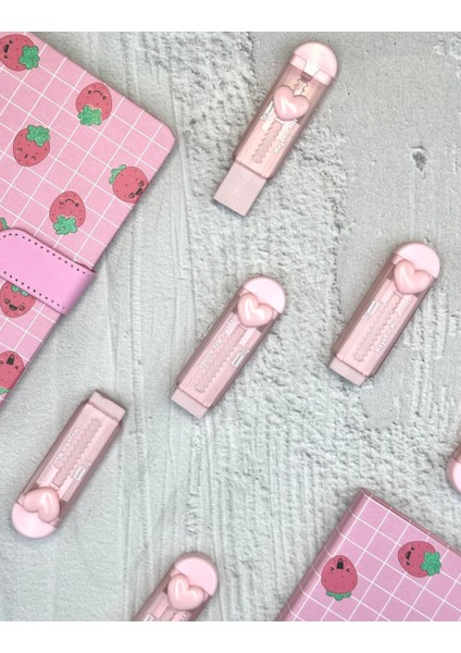 Pembe Renk Sevimli Kalpli Sürgülü Silgi / Kaydırmalı Silgi / E- Silgi modelleri