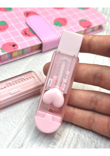 Pembe Renk Sevimli Kalpli Sürgülü Silgi / Kaydırmalı Silgi / E- Silgi fırsatları